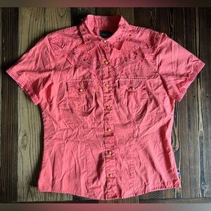 CRUEL GIRL • girls western shirt embroidered coral pink snap front country style